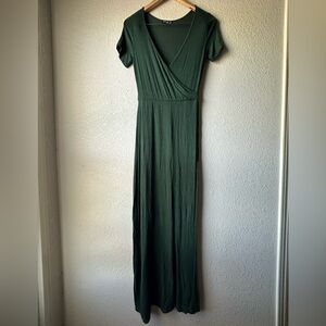 Dark Green Faux Wrap Maxi Dress